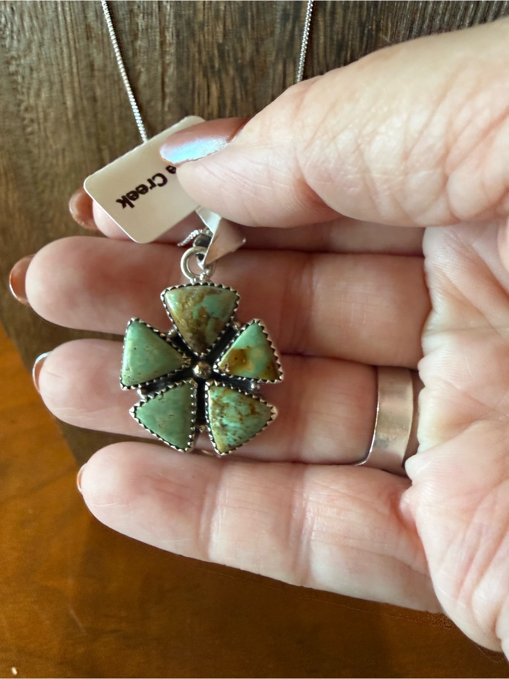 New 925 Sterling Silver Cripple Creek Turquoise Cluster Pendant Necklace w/chain